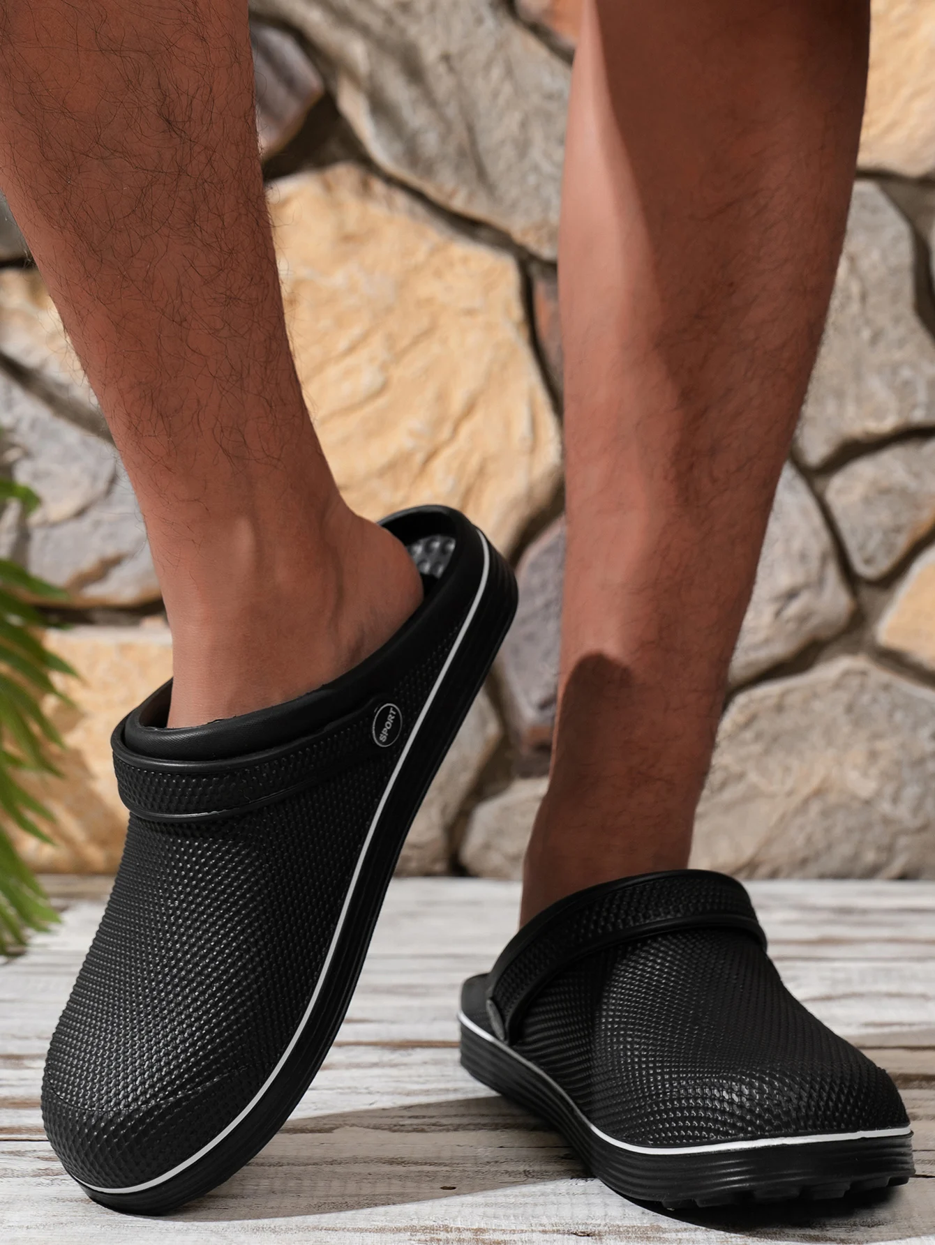 Men's All-Season Casual Simple Everyday Solid Color Eva One-Piece Flat Slip-On Closed-Toe Half-Mule Anti-Kick Anti-Splash Fishing Shoes Beach Shoes