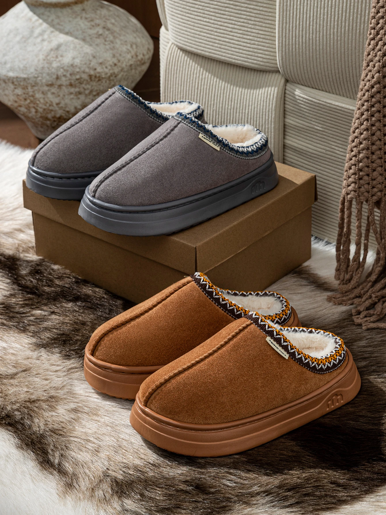 Fashion Winter Soft Sole Women's Slipper Boots Fuzzy Outdoor Casual Simple Anti-slip Indoor Warm Comfort Men Plush Home Shoes