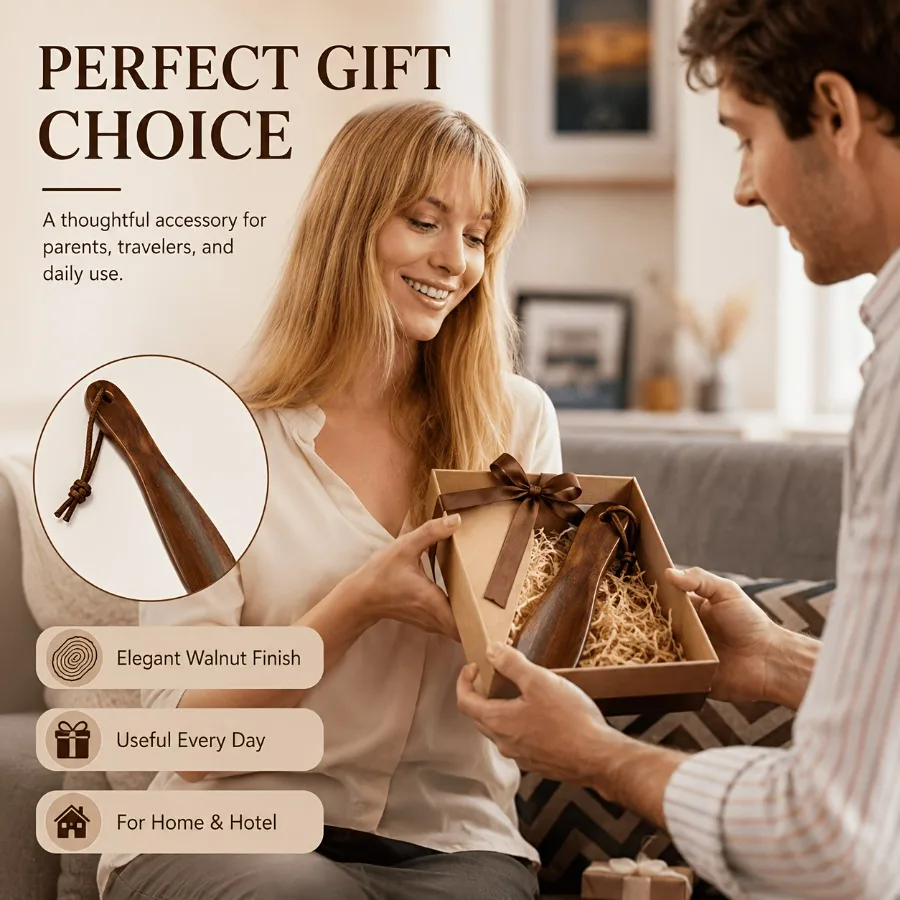 1Pc Wooden Shoehorn, Smooth Edge & Ergonomic Grip, Lightweight Durable Shoe Helper, Daily Use Essential, Great Gift for Family