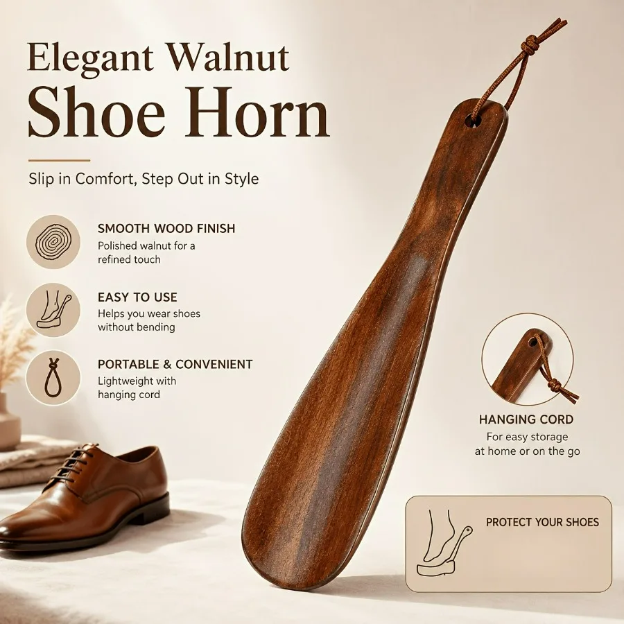 1Pc Wooden Shoehorn, Smooth Edge & Ergonomic Grip, Lightweight Durable Shoe Helper, Daily Use Essential, Great Gift for Family