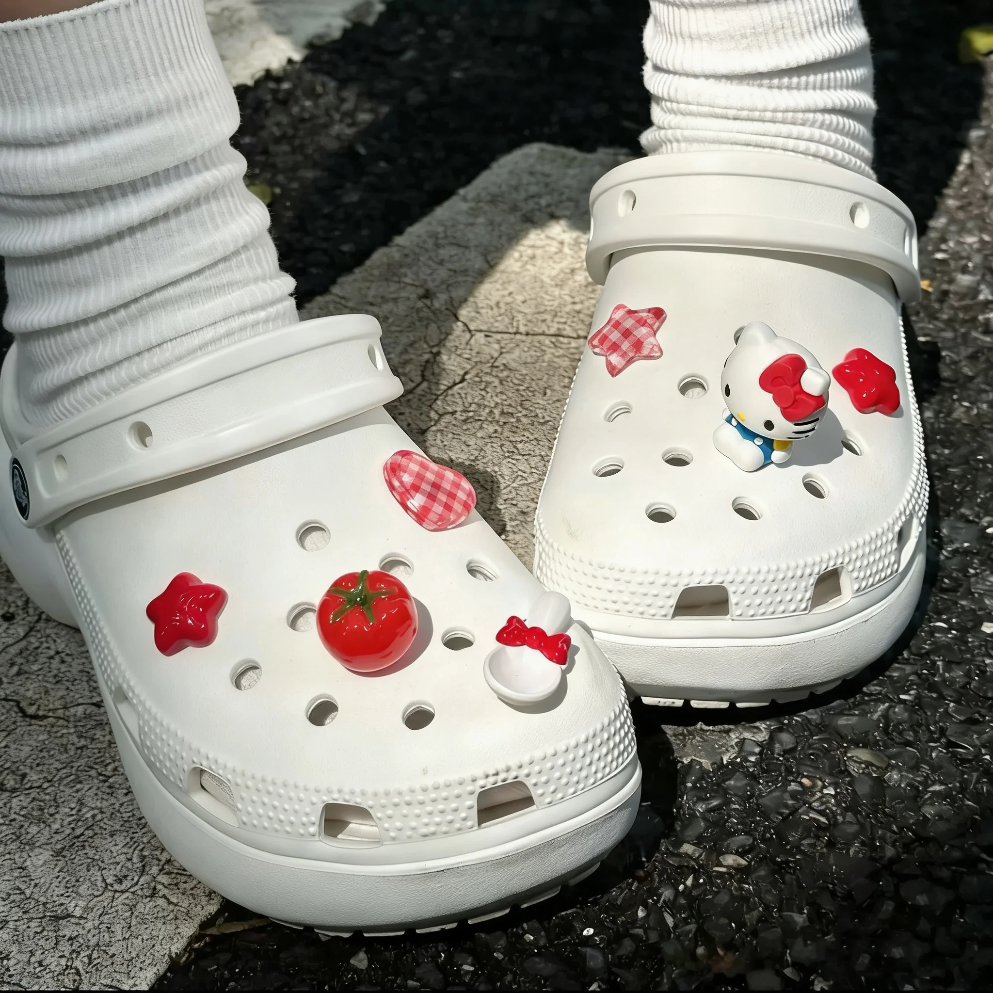 Sweet & Cool Hello Kitty Set DIY Shoe Charms Tomato Red Garden Accessories Buckle Fit Clogs Sandals Decorate Party Gifts