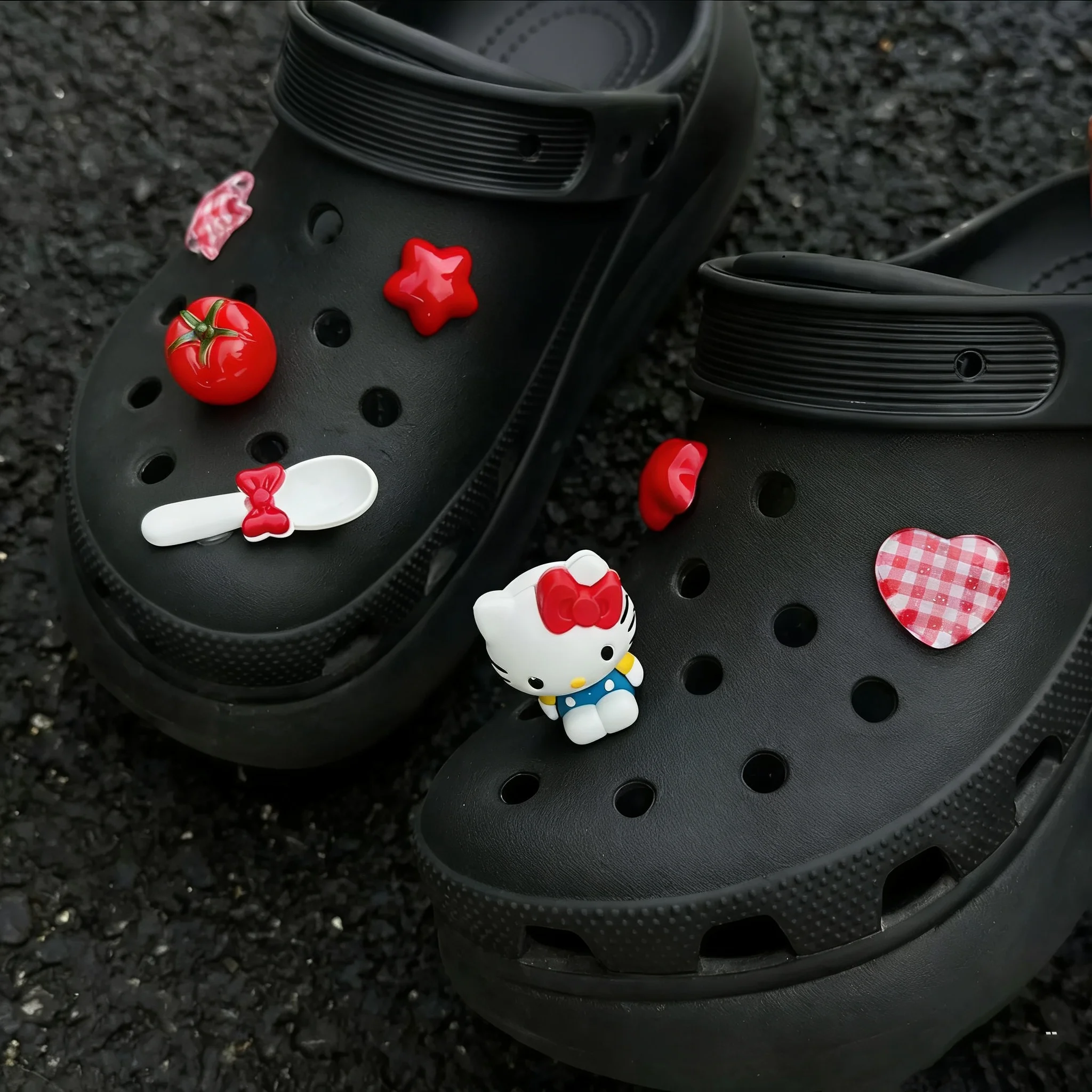 Sweet & Cool Hello Kitty Set DIY Shoe Charms Tomato Red Garden Accessories Buckle Fit Clogs Sandals Decorate Party Gifts