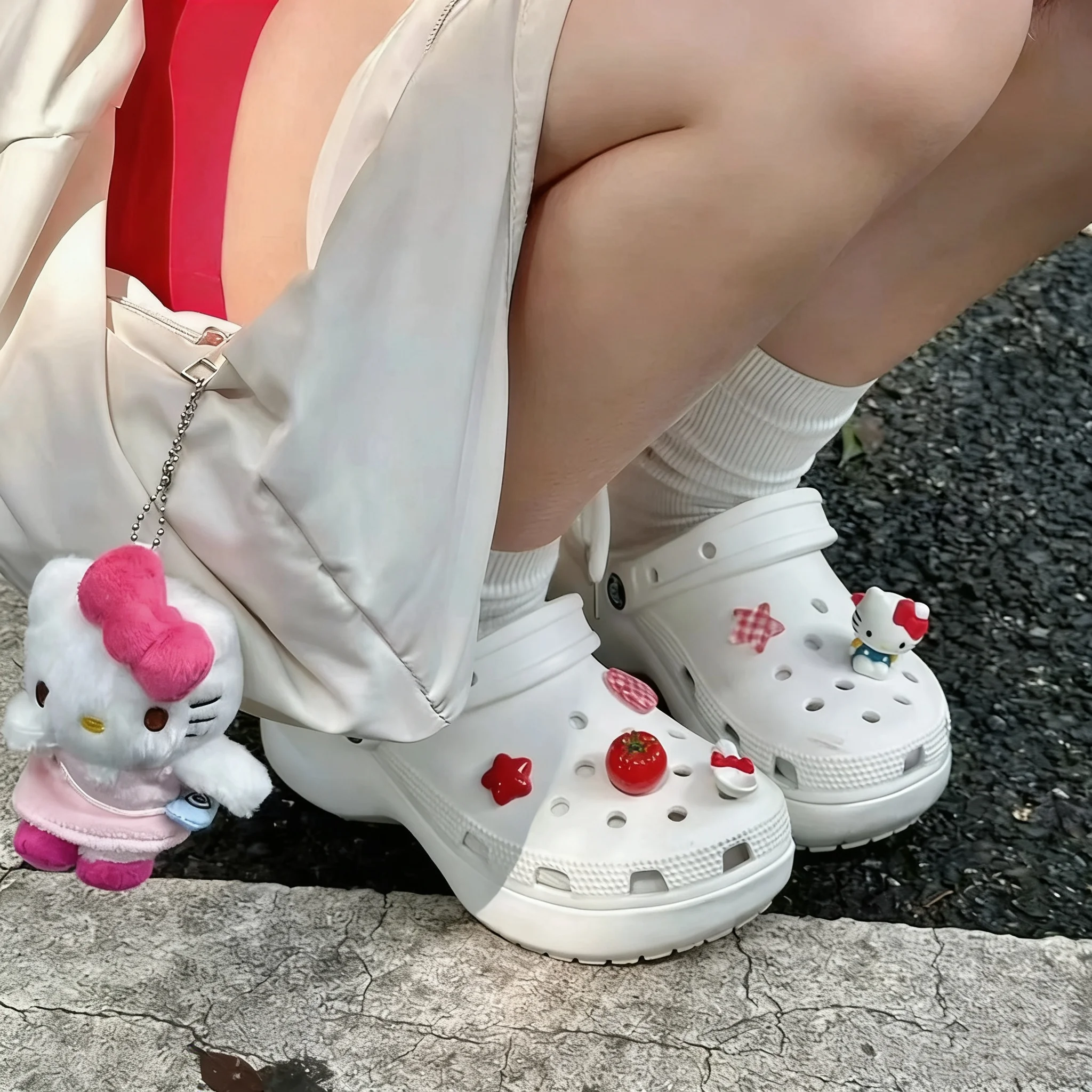 Sweet & Cool Hello Kitty Set DIY Shoe Charms Tomato Red Garden Accessories Buckle Fit Clogs Sandals Decorate Party Gifts