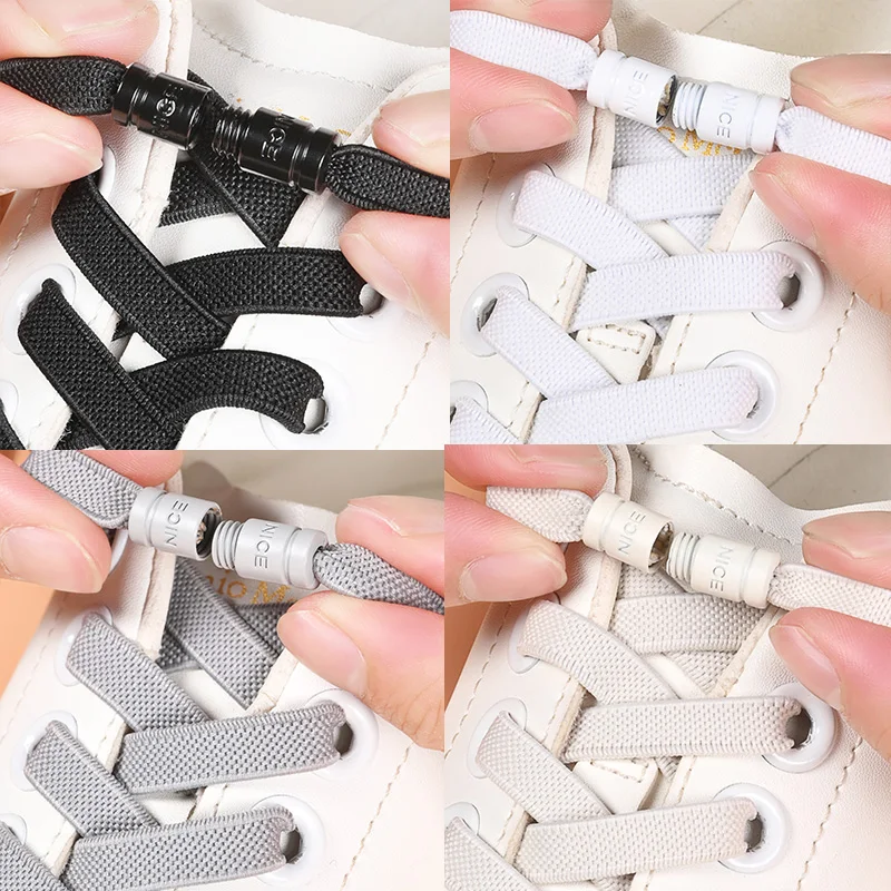 8mm No Tie Shoe Laces Button locking Without Ties Elastic Laces Sneaker Widened Flat Shoelace for Shoes
