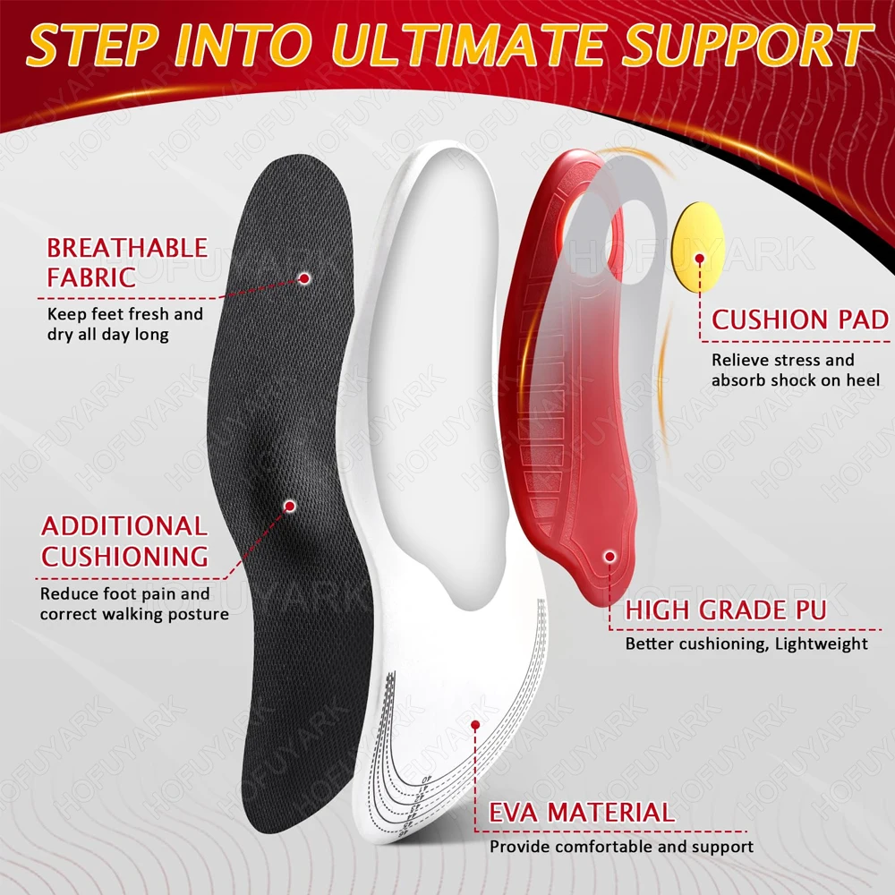 Orthotic Insole Men High Arch Support Flatfoot Orthopedic Insoles For Feet Ease Pressure Plantar Fasciitis Pain Relief Shoe Sole