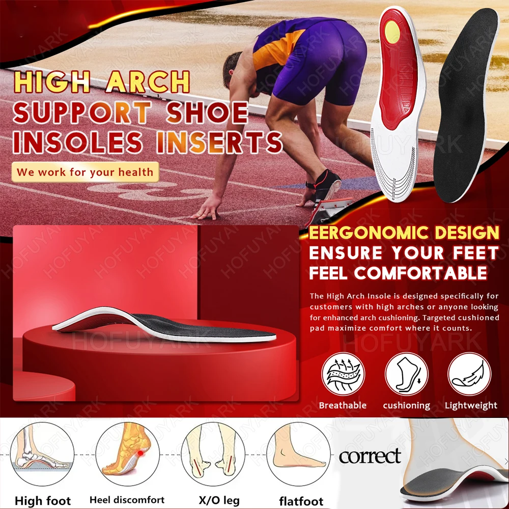 Orthotic Insole Men High Arch Support Flatfoot Orthopedic Insoles For Feet Ease Pressure Plantar Fasciitis Pain Relief Shoe Sole