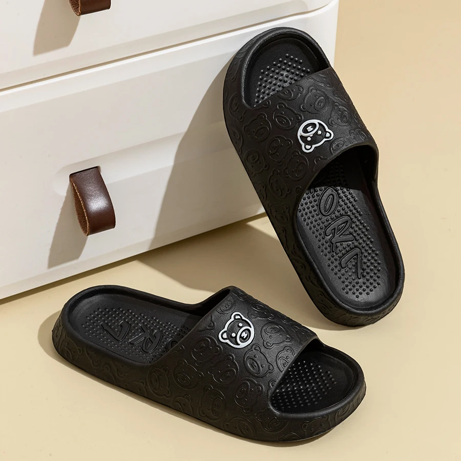Men's Slippers Summer Cartoon Bear Indoor Soft Thick Sole Anti Slip Women Exquisite Slides Bathroom Beach Outdoor Shoes Couple