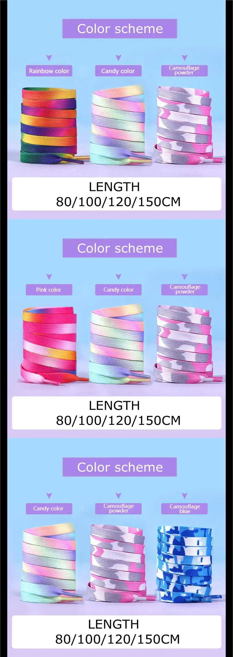 Flat Shoelaces Rainbow Color Shoe Laces Casual Canvas Shoes Colorful Shoelace Print Gradient Suitable for All Unisex New 1Pair