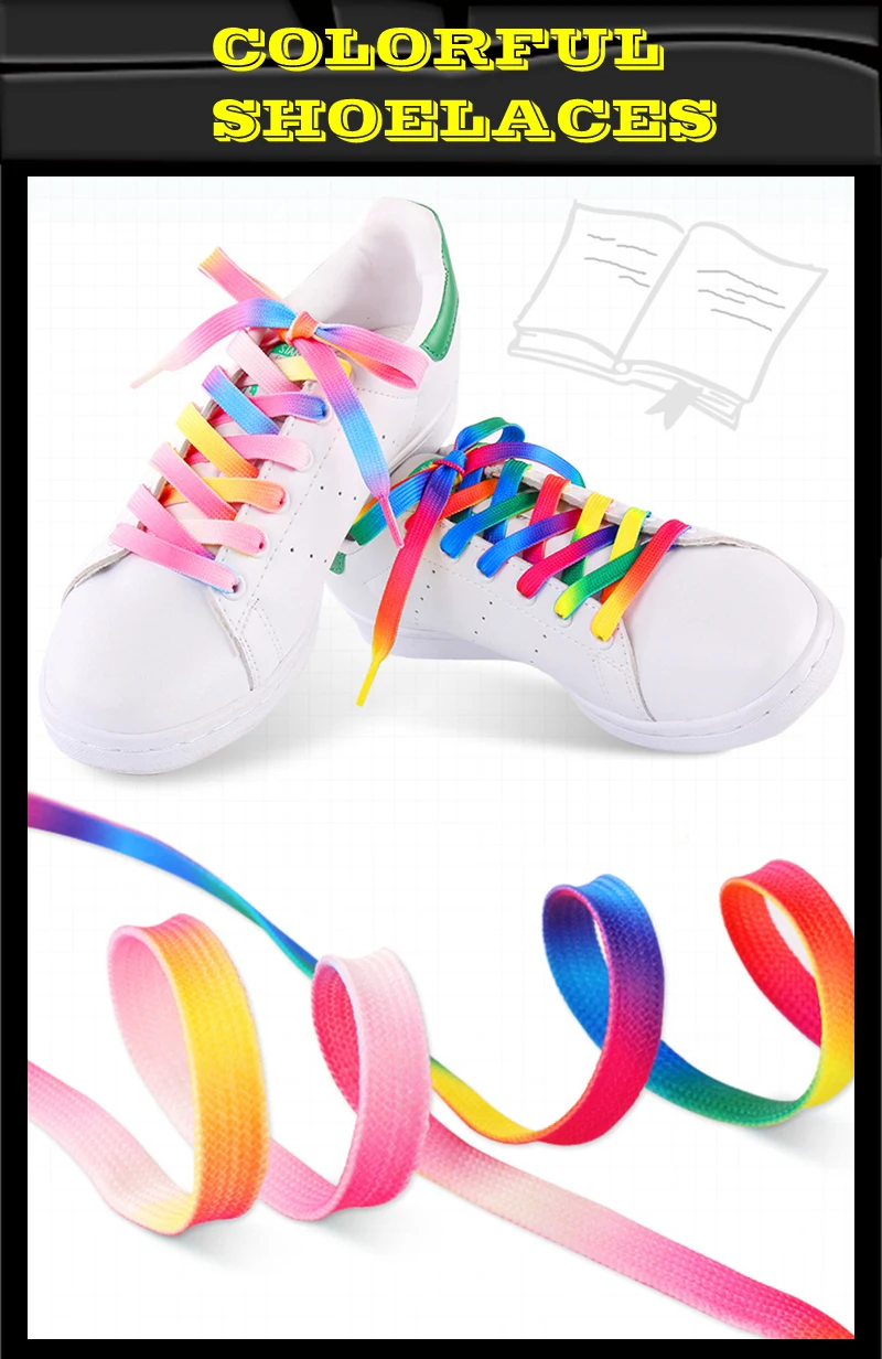 Flat Shoelaces Rainbow Color Shoe Laces Casual Canvas Shoes Colorful Shoelace Print Gradient Suitable for All Unisex New 1Pair