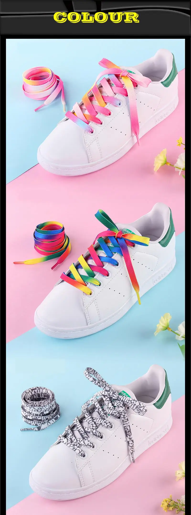 Flat Shoelaces Rainbow Color Shoe Laces Casual Canvas Shoes Colorful Shoelace Print Gradient Suitable for All Unisex New 1Pair