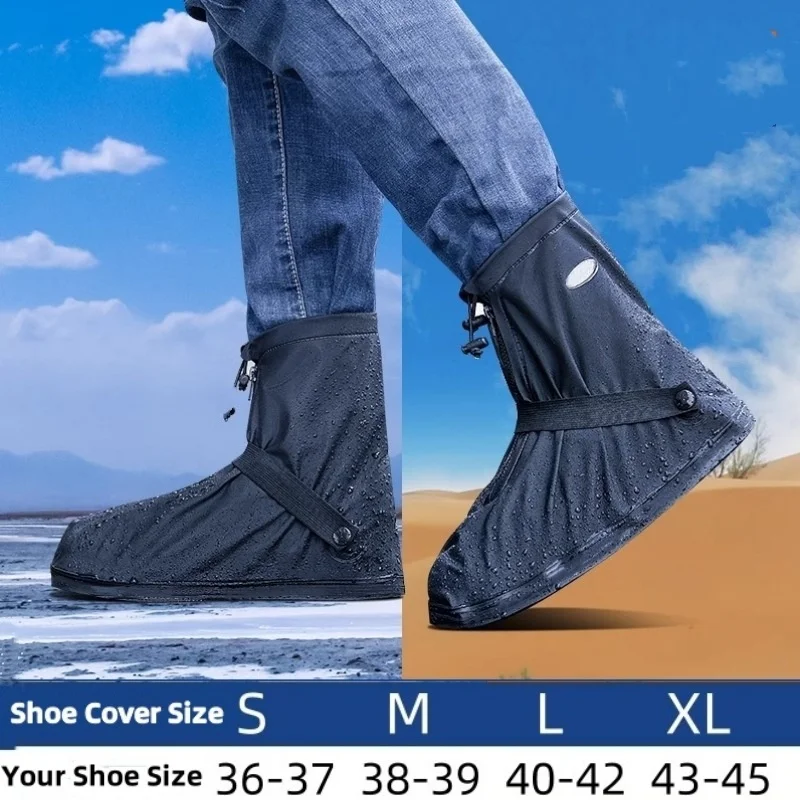 Reusable Anti-Slip Oxford Waterproof Shoes Cover Water Boots Cycling Hiking Overshoes Rain Snow Wet Sand Shoes Protectors S-XXL