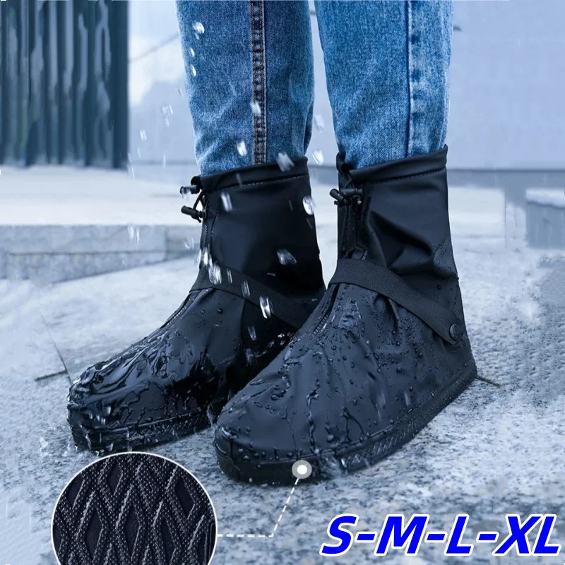 Reusable Anti-Slip Oxford Waterproof Shoes Cover Water Boots Cycling Hiking Overshoes Rain Snow Wet Sand Shoes Protectors S-XXL