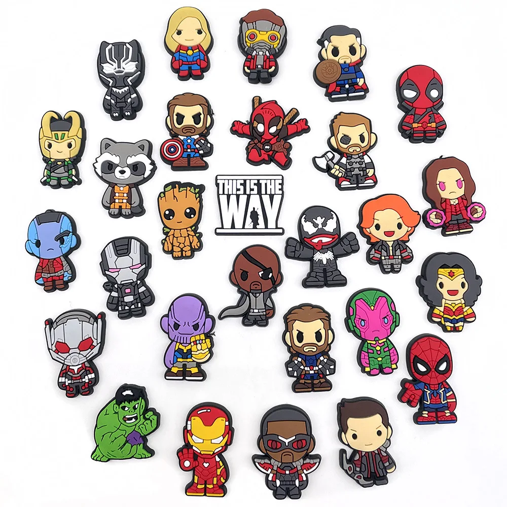 1/30pcs Cute Superhero PVC Shoe Charms Captain America Deadpool Thor Groot Venom Hi-Q Shoe DIY Accessories For Slides Sandals