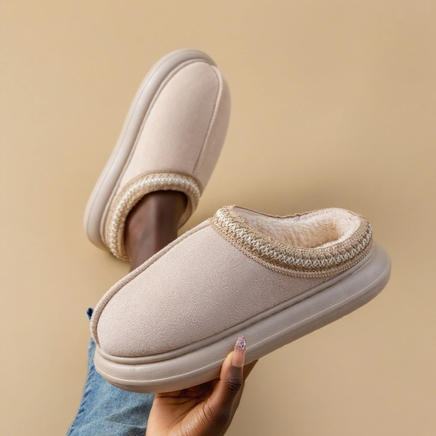 Men's Plush Fleece Lined Slippers Winter Warm House Shoes with Thick EVA Sole for Indoor/Outdoor Use Cozy Non-Slip Home Footwear