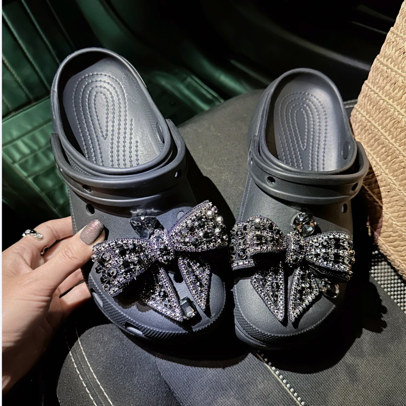 Fashion Elegant Bow Shoes Charms Faux Diamond DIY Fashion Accessories Suitable for Hole Shoes, Sandals Holidays Party Gifts