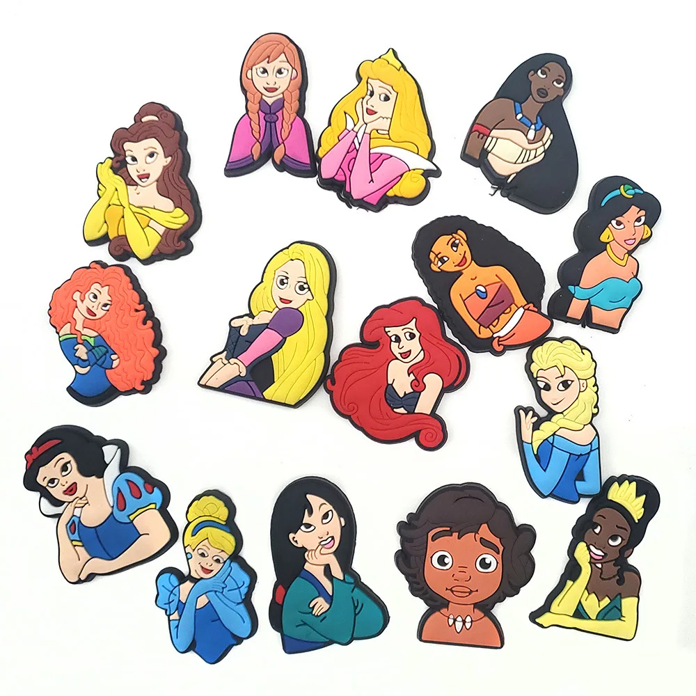 1/15pcs New Popular Cute Cartoon Princess Character PVC Shoe Charms For Slides Sandals DIY Clog Decor Little Girls Birthday