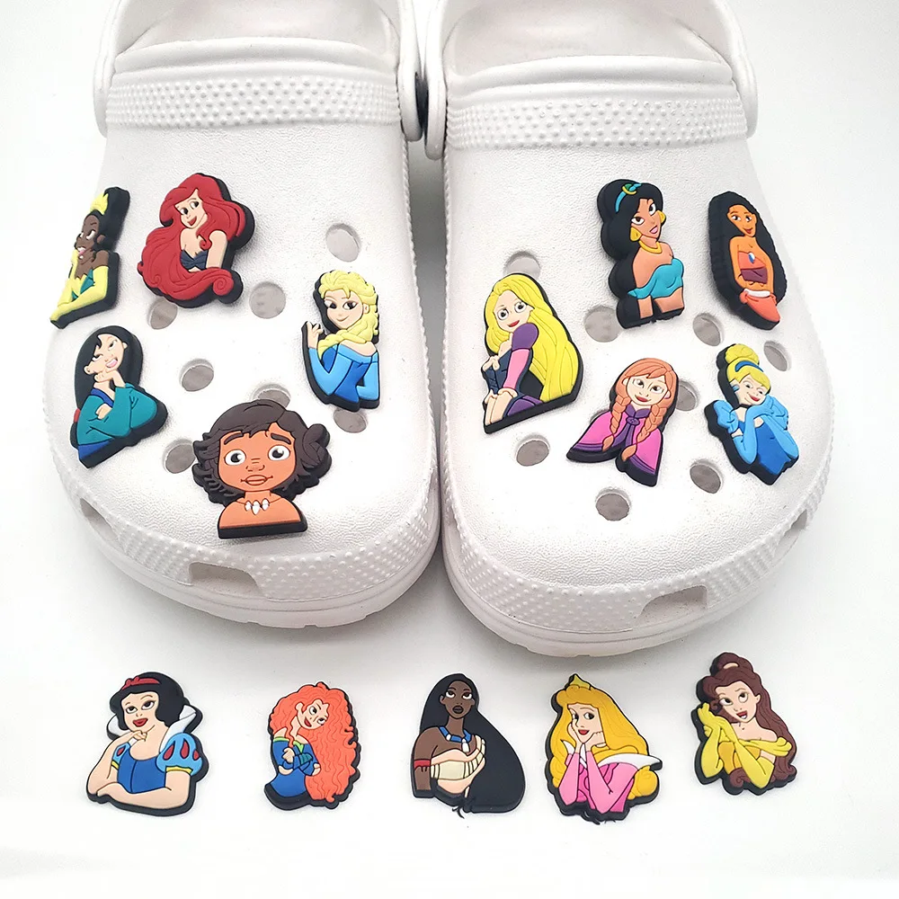 1/15pcs New Popular Cute Cartoon Princess Character PVC Shoe Charms For Slides Sandals DIY Clog Decor Little Girls Birthday