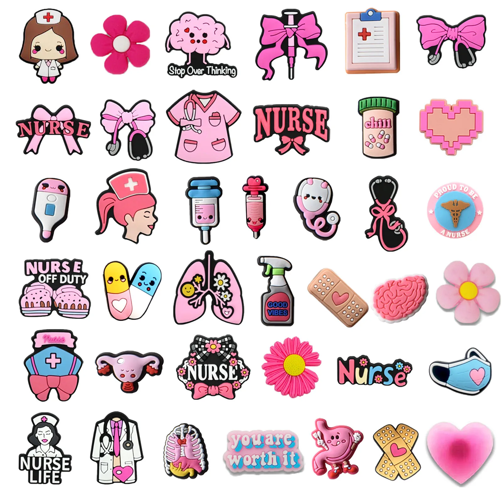 Random 10-50Pcs Pink Doctor Nurse Series Shoe Charms For Sandals,Shoe Decoration Accessories Shoe Pins Great Gift For Men Women