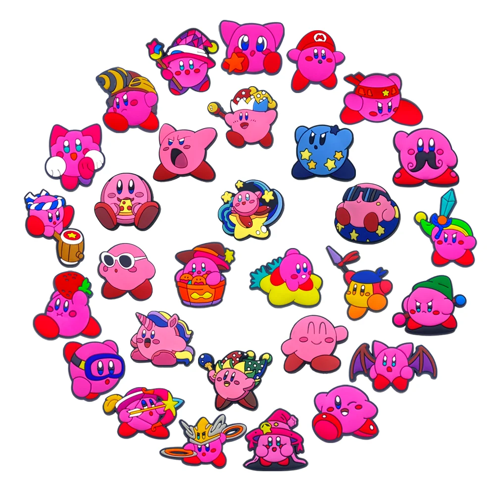 10/20/30pcs Kirby Pink Cartoon Shoe Charms PVC Decorations for Slides Clogs Sandals Girls Party Gift Buckle Accessories