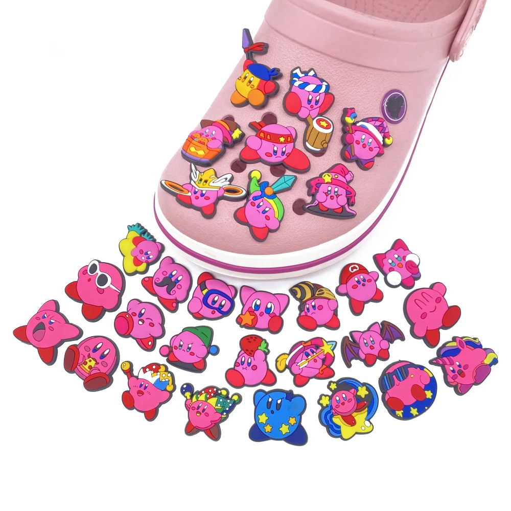 10/20/30pcs Kirby Pink Cartoon Shoe Charms PVC Decorations for Slides Clogs Sandals Girls Party Gift Buckle Accessories