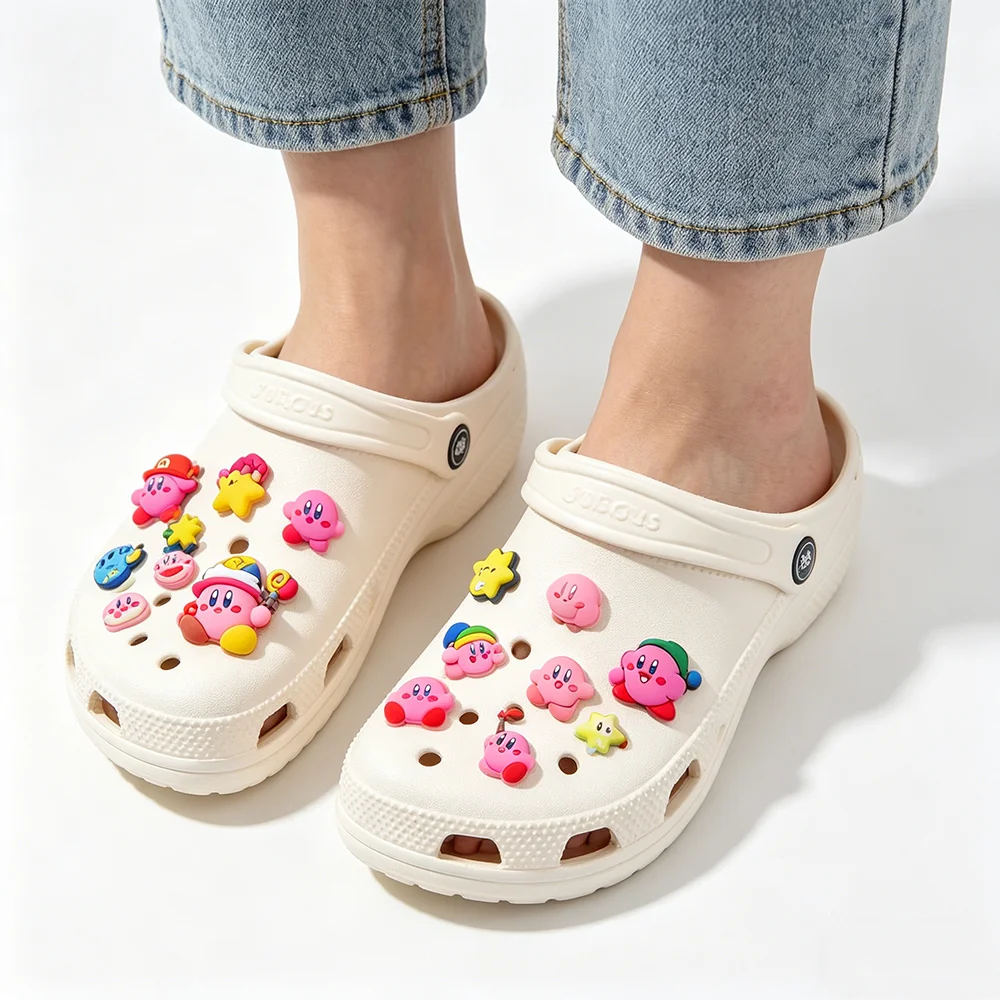 10/20/30pcs Kirby Pink Cartoon Shoe Charms PVC Decorations for Slides Clogs Sandals Girls Party Gift Buckle Accessories
