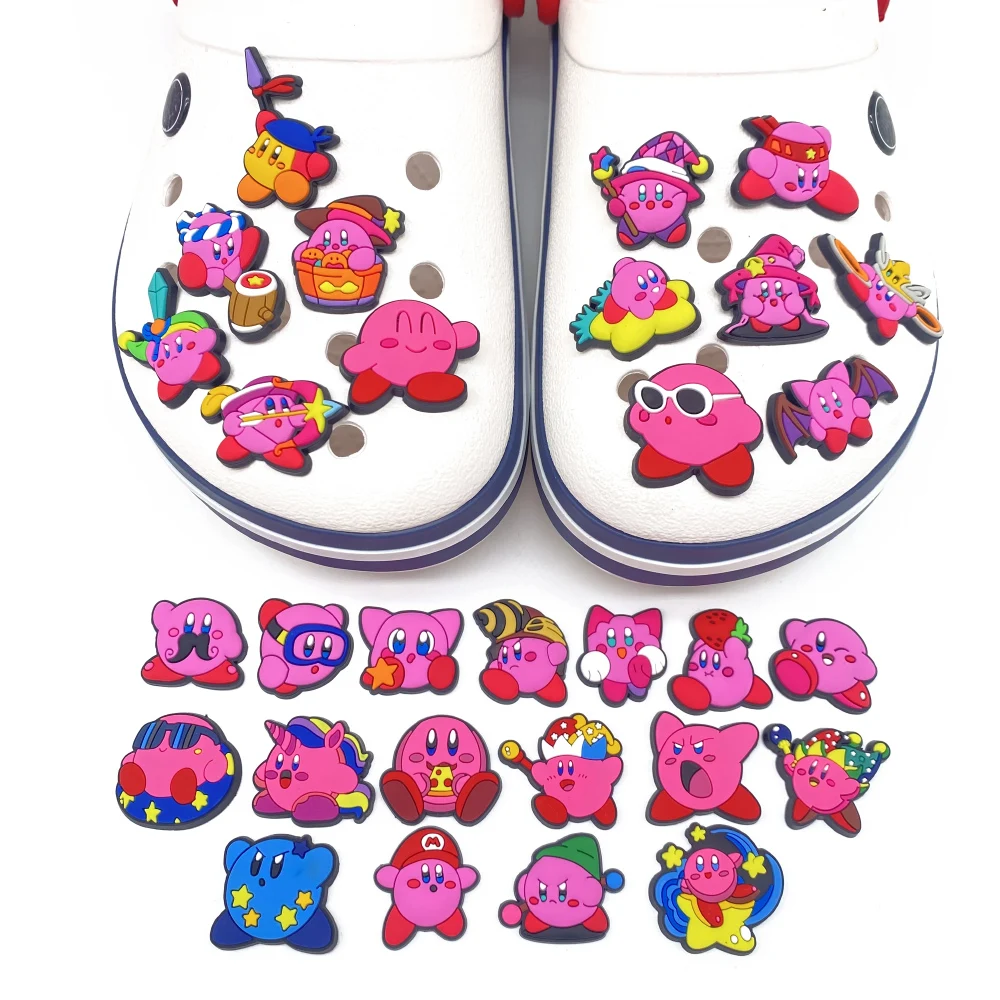 10/20/30pcs Kirby Pink Cartoon Shoe Charms PVC Decorations for Slides Clogs Sandals Girls Party Gift Buckle Accessories