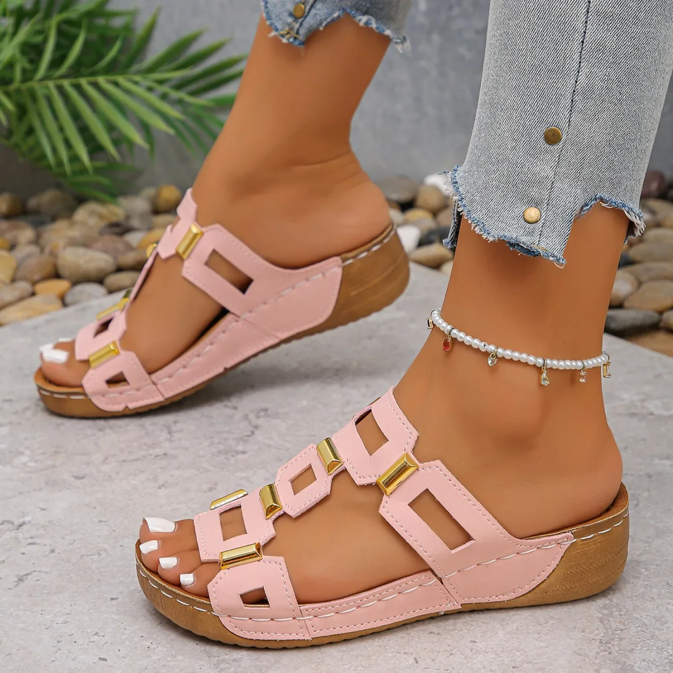 New Women Sandals Roman Style Sandals Women Open Toe Beach Slippers Summer Wedges Comfortable Outdoor Slip-On Shoes Women