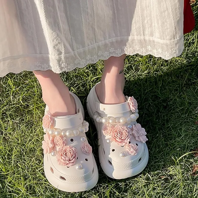Cute Shoe Charms Set DIY Flower Hole Shoe Buckle Shoes Accessories 3D Flower Bouquet Bone White Hole Shoe Decorations For Women