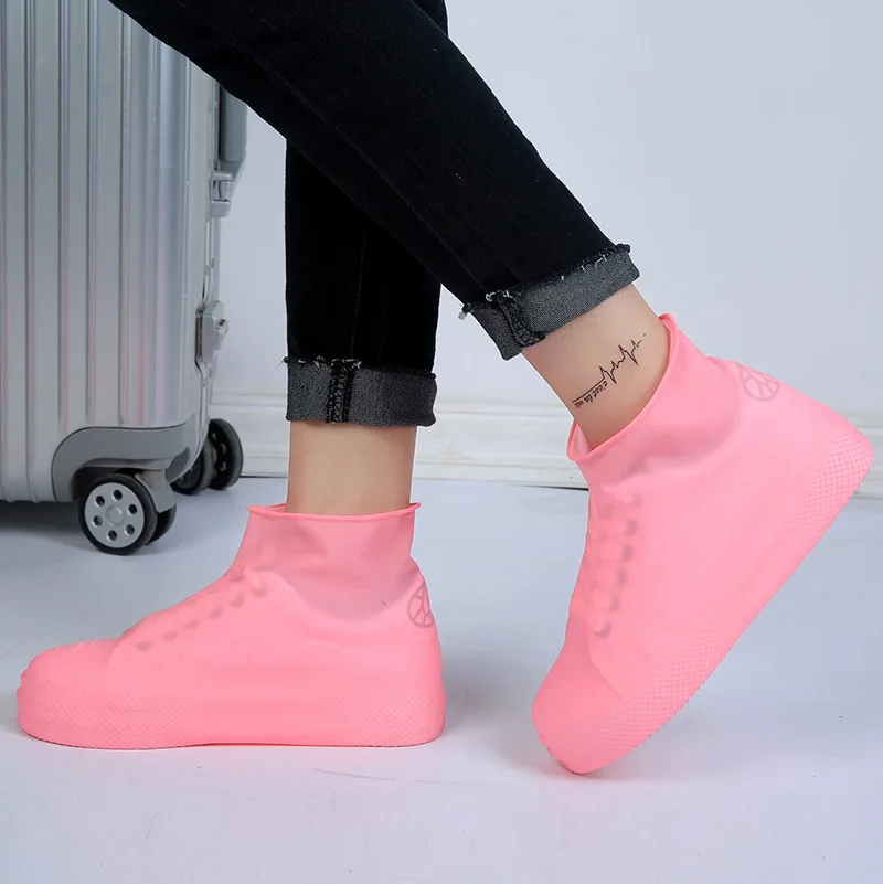 Elastic Waterproof Shoe Cover Outdoor Rain Boots Silicone Anti Slip Rain Shoe Cover PVC Portable Mid Thickened Latex Shoe Cover