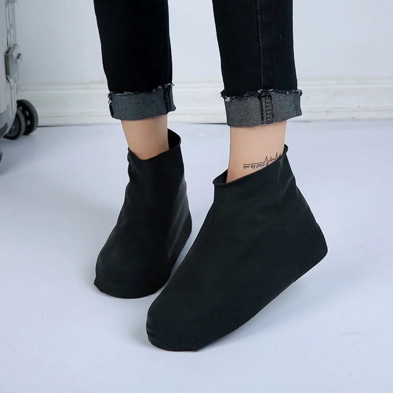 Elastic Waterproof Shoe Cover Outdoor Rain Boots Silicone Anti Slip Rain Shoe Cover PVC Portable Mid Thickened Latex Shoe Cover