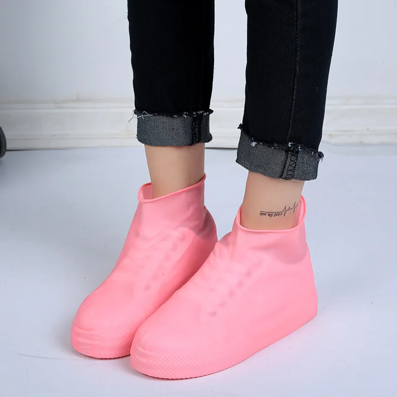 Elastic Waterproof Shoe Cover Outdoor Rain Boots Silicone Anti Slip Rain Shoe Cover PVC Portable Mid Thickened Latex Shoe Cover