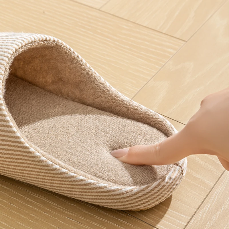Simple Striped Home Slippers Men's Spring and Autumn Indoor Wooden Floor Bedroom Silent Comfortable Japanese Style Home Shoes