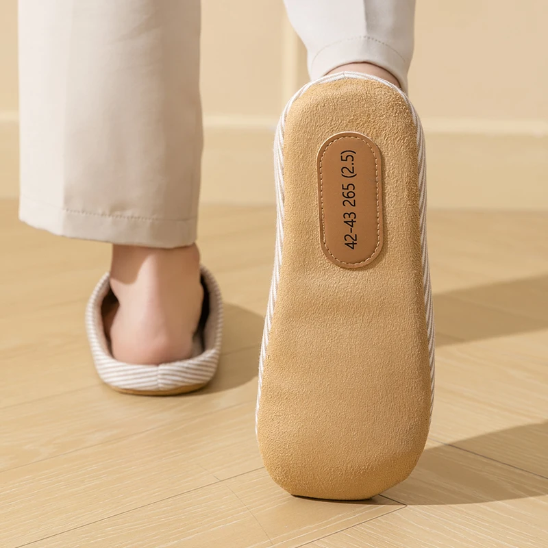 Simple Striped Home Slippers Men's Spring and Autumn Indoor Wooden Floor Bedroom Silent Comfortable Japanese Style Home Shoes