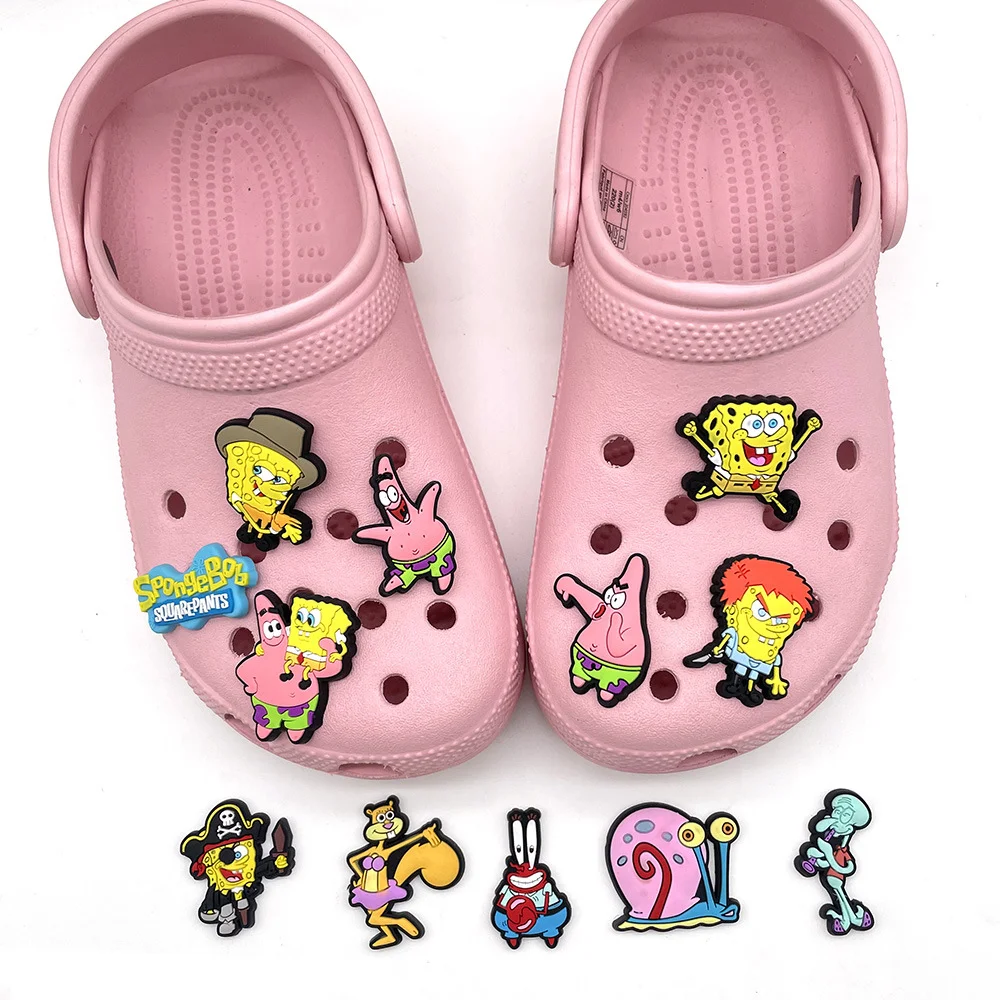12pcs Potdemiel SpongeBob SquarePants Shoe Charms For Cartoon Clogs Sandals Decoration PVC Anime Shoe Accessories Gift