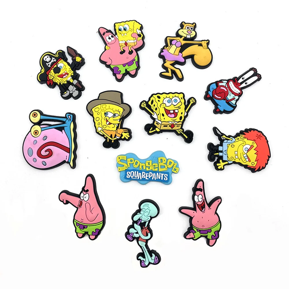 12pcs Potdemiel SpongeBob SquarePants Shoe Charms For Cartoon Clogs Sandals Decoration PVC Anime Shoe Accessories Gift