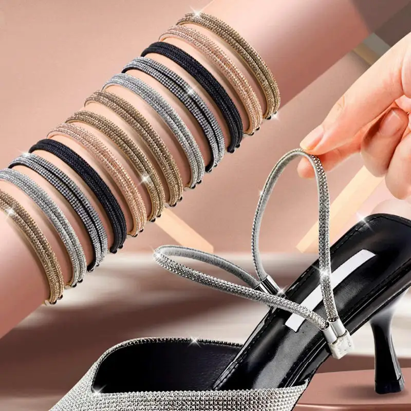 1Pair Rhinestone High Heels Shoes Band Anti-loose Women Diamond Shoelaces Anti-drop Heel Straps Belt Drill Elastic Fixed Belts