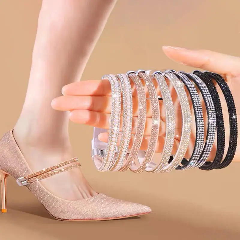 1Pair Rhinestone High Heels Shoes Band Anti-loose Women Diamond Shoelaces Anti-drop Heel Straps Belt Drill Elastic Fixed Belts
