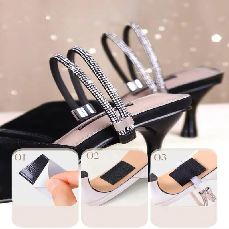 1Pair Rhinestone High Heels Shoes Band Anti-loose Women Diamond Shoelaces Anti-drop Heel Straps Belt Drill Elastic Fixed Belts