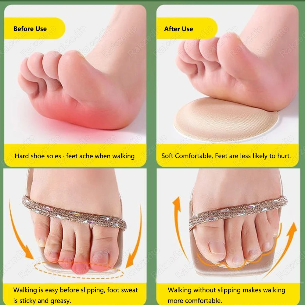 4Pairs Sponge Shoes Pads for Woman High Heels Long Time Standing Pain Relief Insoles Non-Slip Forefoot Pads for Big Shoes Insert