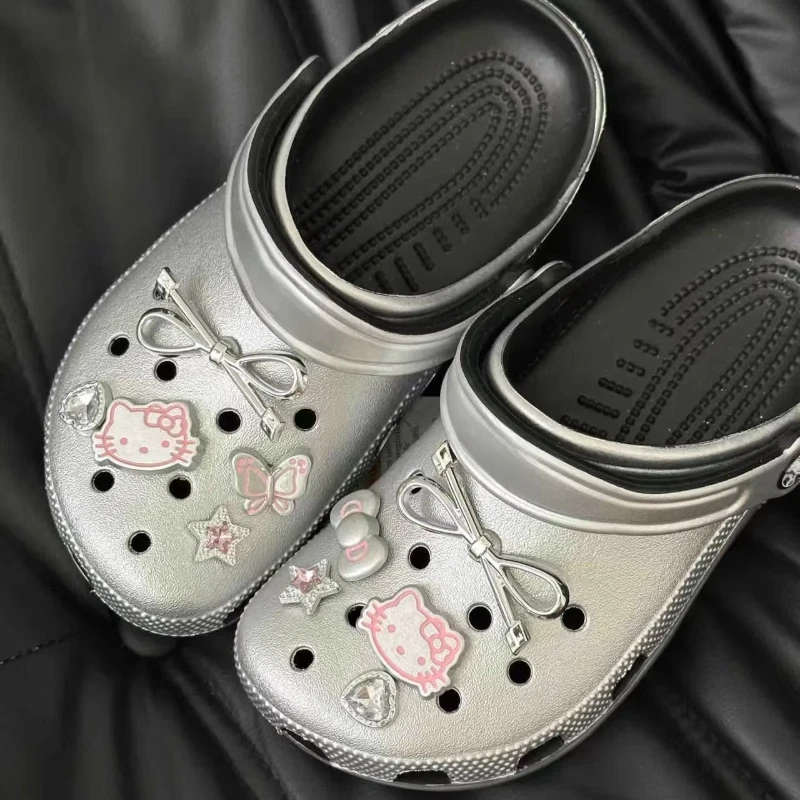 Hello Kitty Silvery Shoe Charms Set Cute Cartoon Plastics Decorations for Clogs & Sandals Perfect Gift for Boy Girl