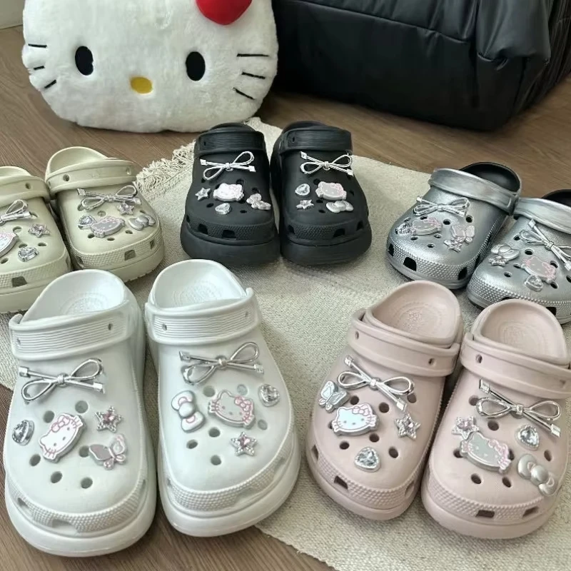 Hello Kitty Silvery Shoe Charms Set Cute Cartoon Plastics Decorations for Clogs & Sandals Perfect Gift for Boy Girl