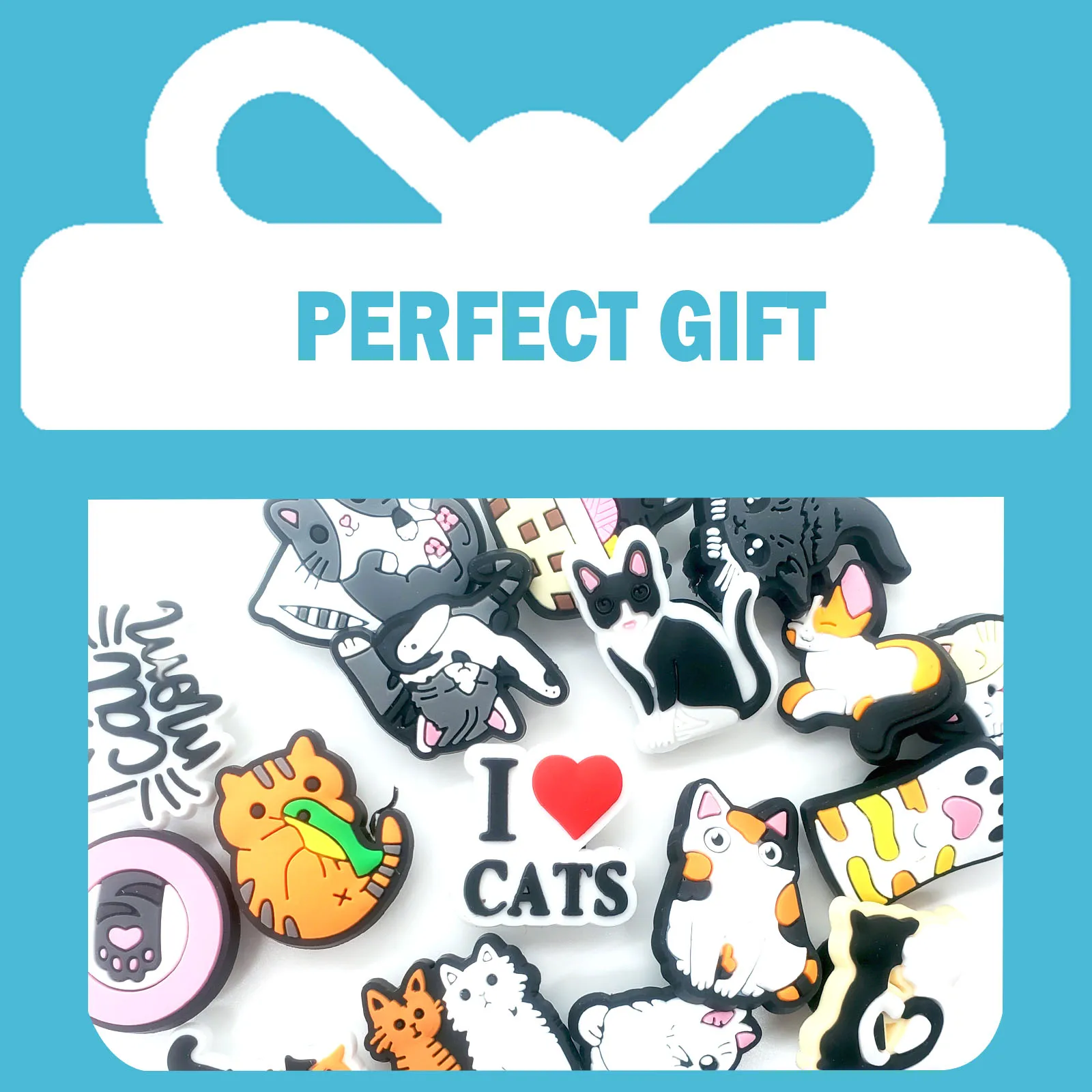 21Pcs Cute Cat Series Shoe Charms For Shoe Key Chain Sandals Beach Bags, PVC DIY Shoe Decorations Accessories Shoes Pins