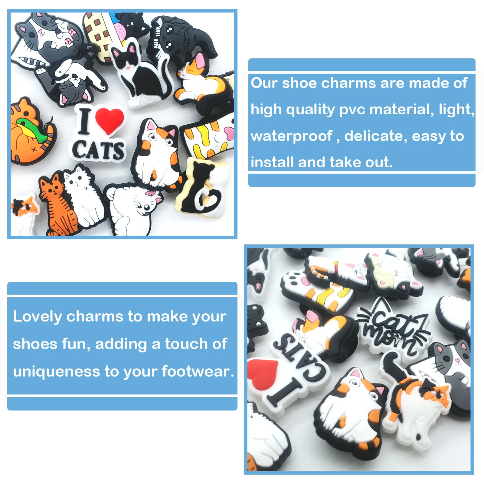 21Pcs Cute Cat Series Shoe Charms For Shoe Key Chain Sandals Beach Bags, PVC DIY Shoe Decorations Accessories Shoes Pins