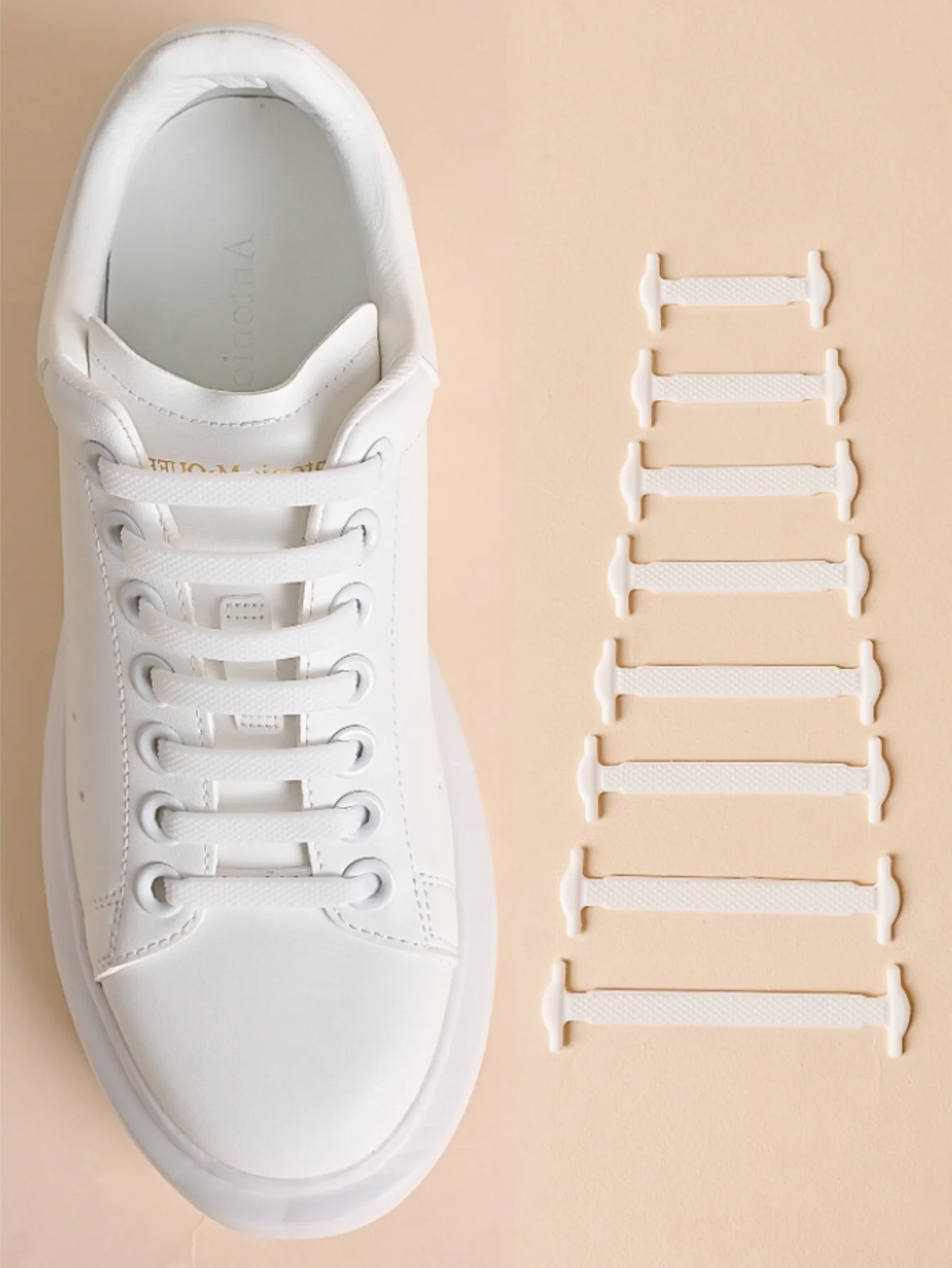 16Pcs/Pack White Silicone No Tie Shoe Laces Stretch Shoelaces For Sneakers Casual Shoes Sports Shoes Combat Boots