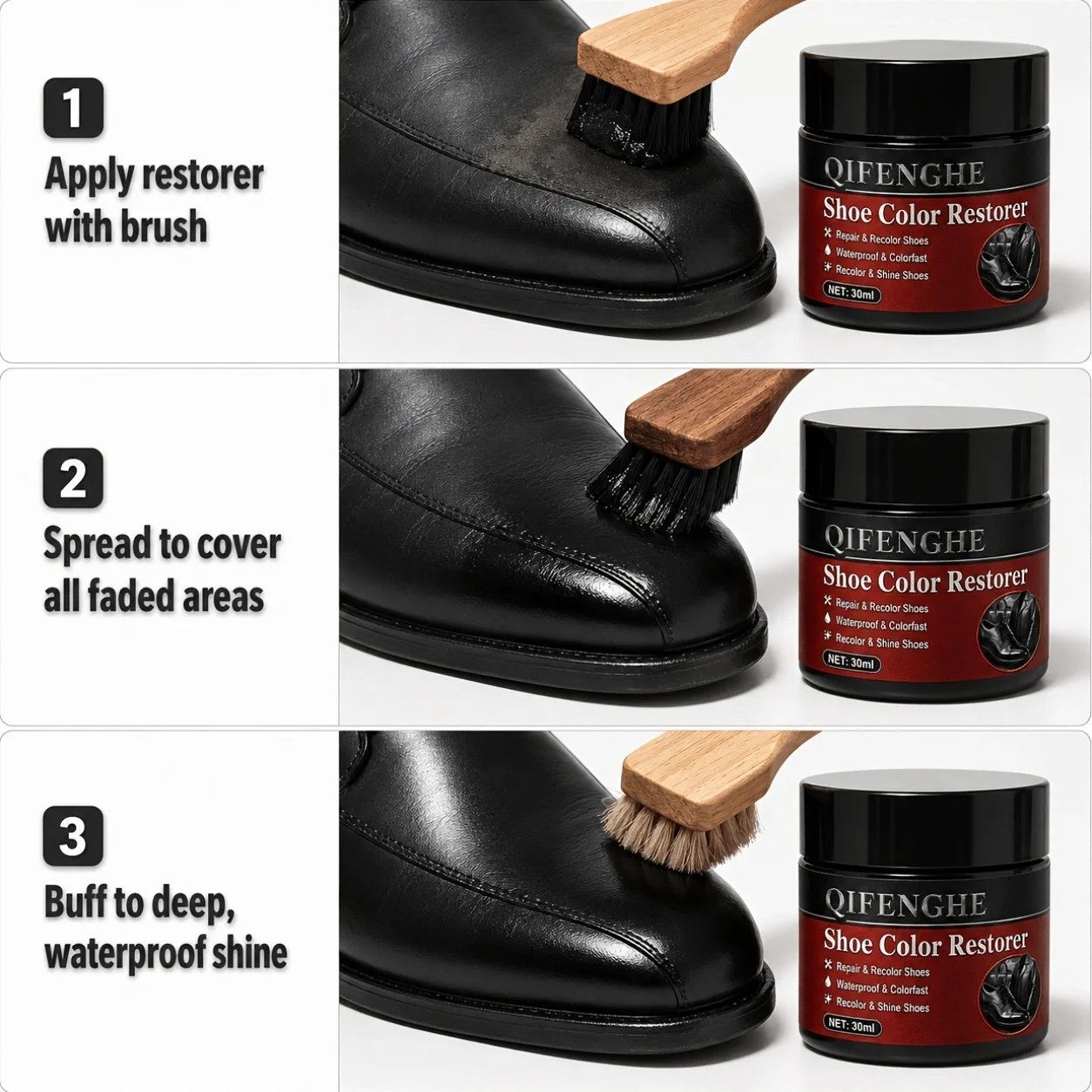 Leather Shoe Repair Cream, Black Dye Restorer for Fading & Scratches, Waterproof Polish for Daily Casual Shoes