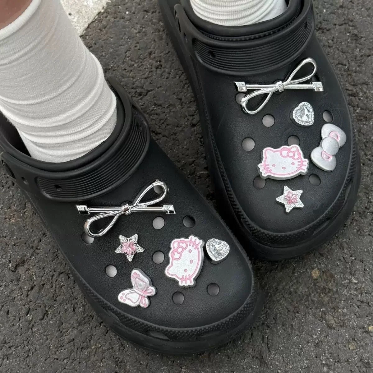 Hello Kitty Shoe Charms Set Silver Katie KT Cat Girls Women Sandals Accessories Hole Shoes Slippers & Clogs Decoration