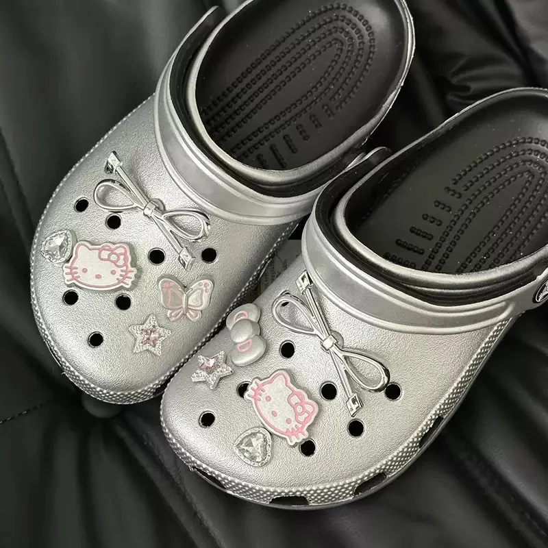 Hello Kitty Shoe Charms Set Silver Katie KT Cat Girls Women Sandals Accessories Hole Shoes Slippers & Clogs Decoration