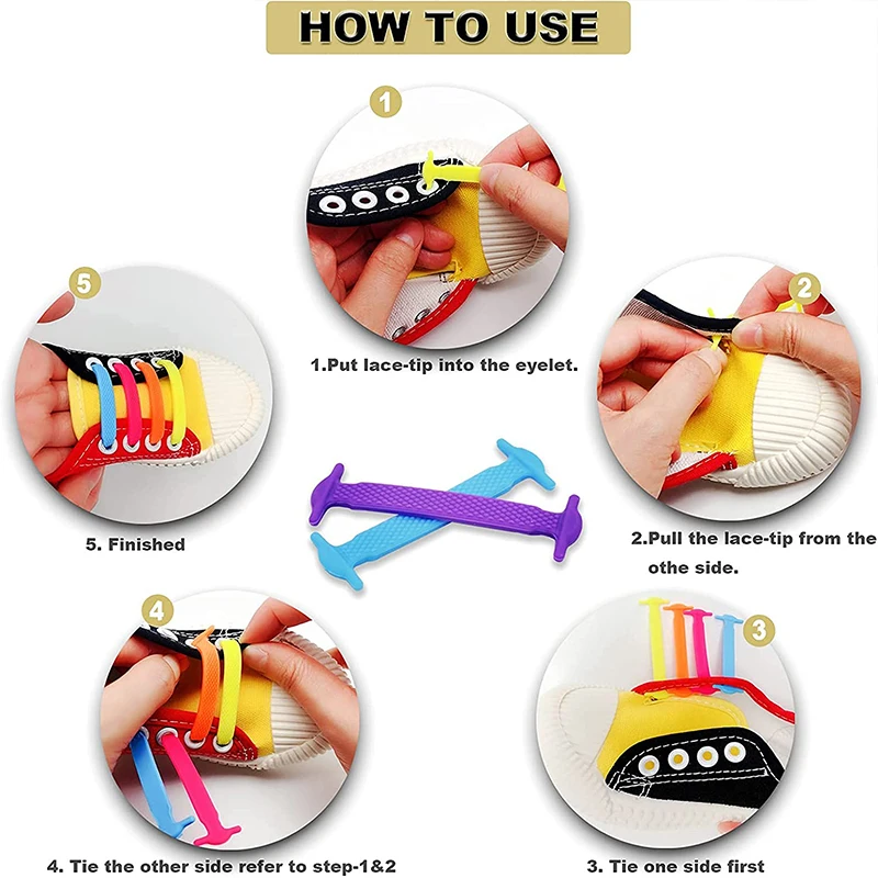 16pcs/lot No Tie Shoelace Lacing Special Silicone Elastic Shoelaces Kid Adult Sneakers Quick Shoe Lace Creative Lazy Rubber Lace