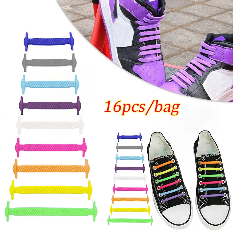 16pcs/lot No Tie Shoelace Lacing Special Silicone Elastic Shoelaces Kid Adult Sneakers Quick Shoe Lace Creative Lazy Rubber Lace