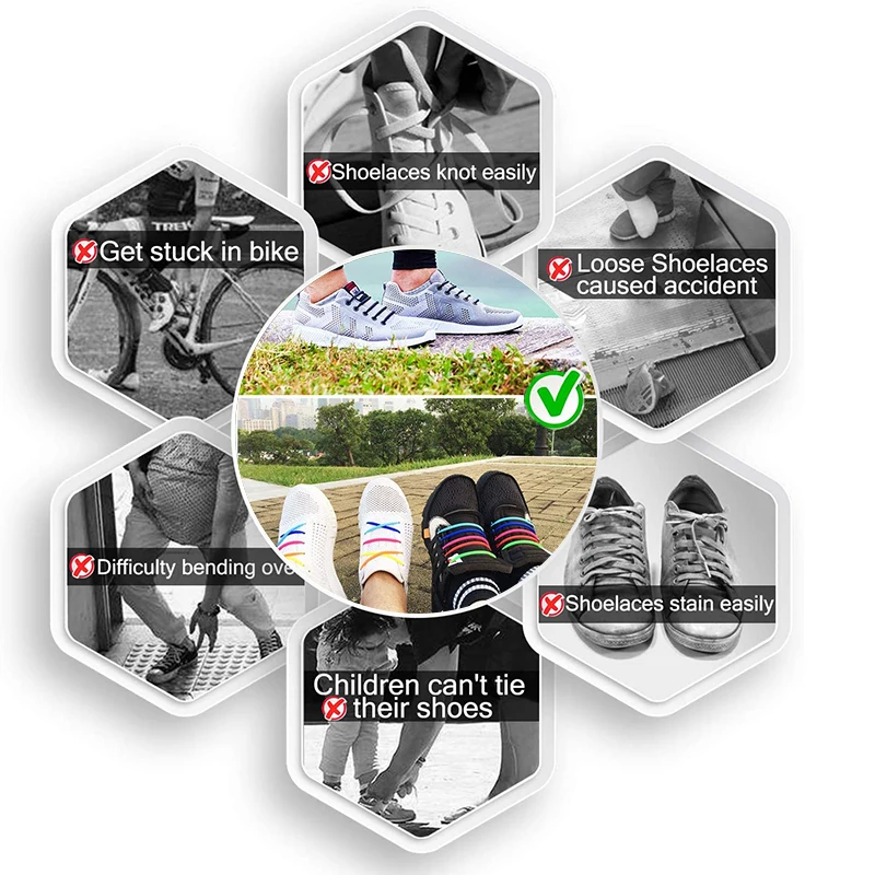 16pcs/lot No Tie Shoelace Lacing Special Silicone Elastic Shoelaces Kid Adult Sneakers Quick Shoe Lace Creative Lazy Rubber Lace